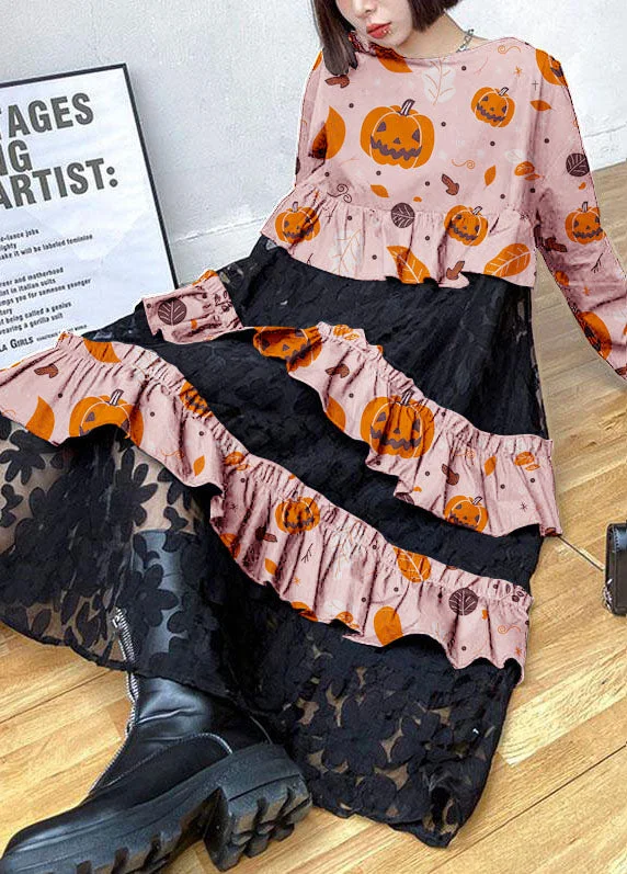 Bohemian pink-pumpkin Ruffles  Fall Lace Dresses Lace Dress Modern