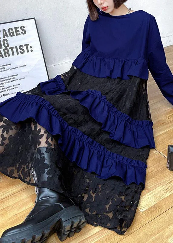 Bohemian dark blue Ruffles  Fall Lace Dresses Lace Dress Twirl