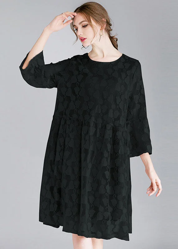 Art Black O-Neck bracelet sleeved Day Dress Fall Lace Dress Lace Party Dress