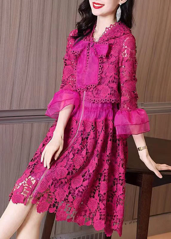 Chic Rose Hooded Embroideried Patchwork Lace Dresses Fall Tiered Lace Gown