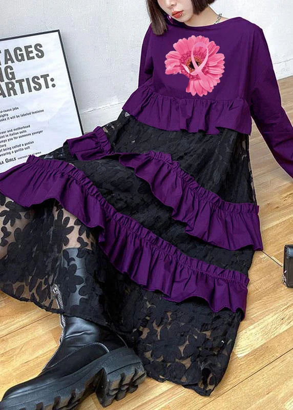 Bohemian purple Ruffles  Fall Lace Dresses Lace Dress Glow