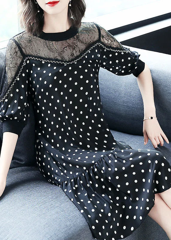 Bohemian Black Hollow Out Lace Patchwork Dot Chiffon Dresses Summer Lace Bridesmaid Dress