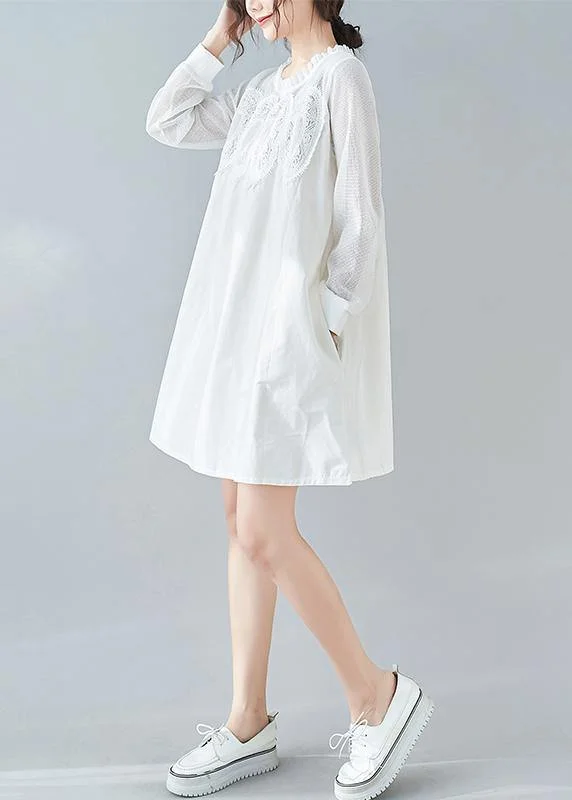 Modern White Tunics O Neck Patchwork Lace Dresses Lace Dress Style