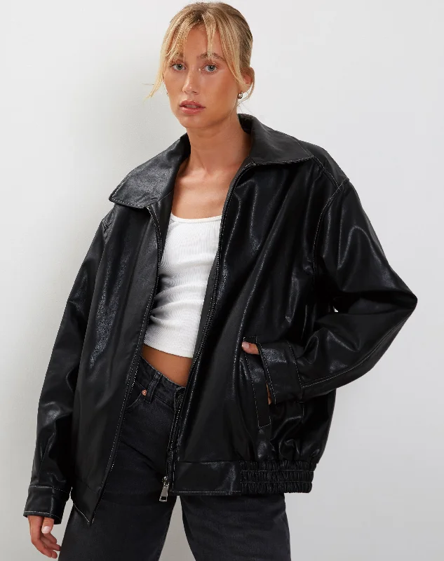 Cavita Jacket in Black with Grey Top Stitch Women's office jackets