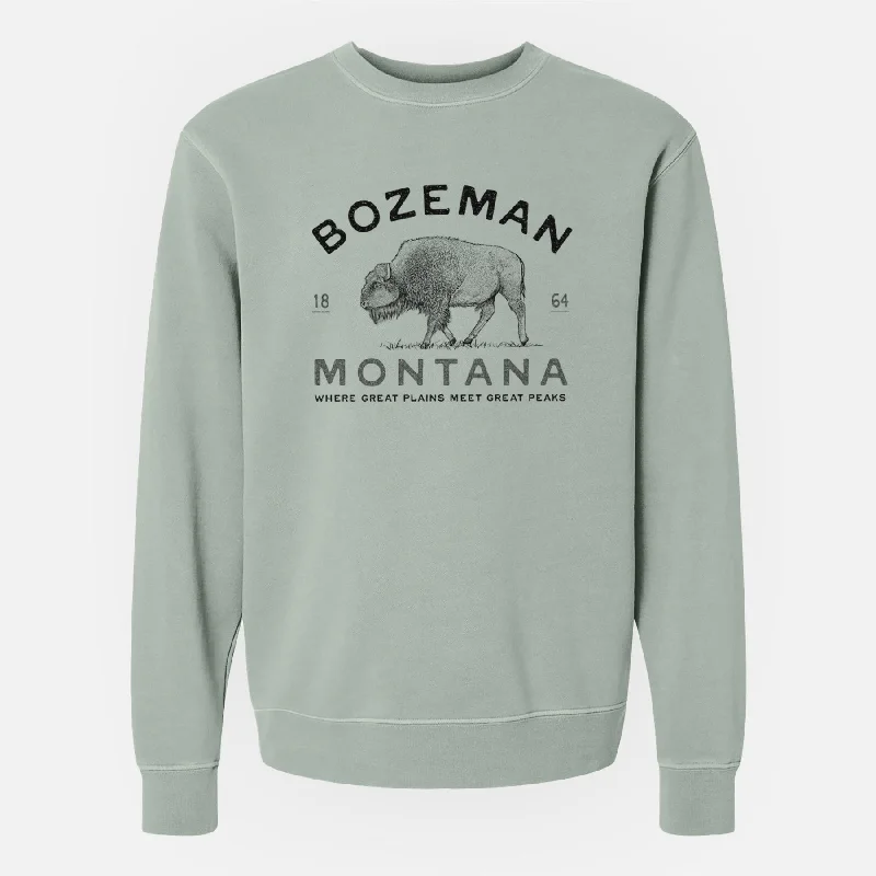 Bozeman Montana Bison - Unisex Pigment Dyed Crew Sweatshirt Cozy Zip Hoodie