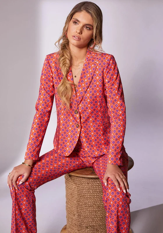 Kate Cooper Lapel Collar Ogee Print Blazer Jacket, Chili Women's winter-ready jackets