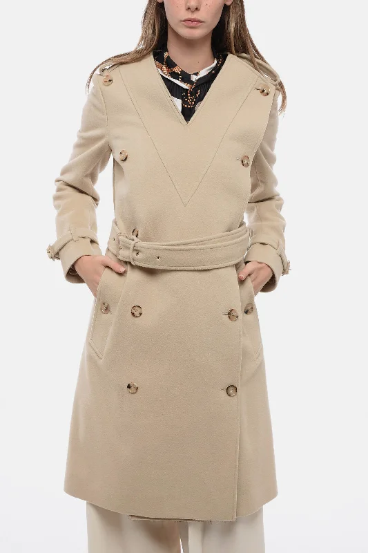 Burberry Wool Double-Brested Coat with V Neckline Women's Gucci jackets