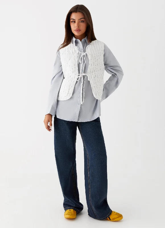 Celini Quilted Vest - White Pinstripe Women's casual jackets