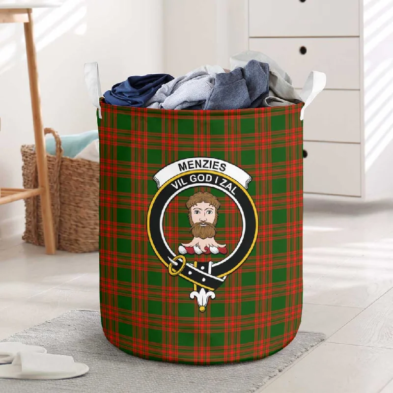 Menzies Green Modern Tartan Laundry Basket with Family Crest