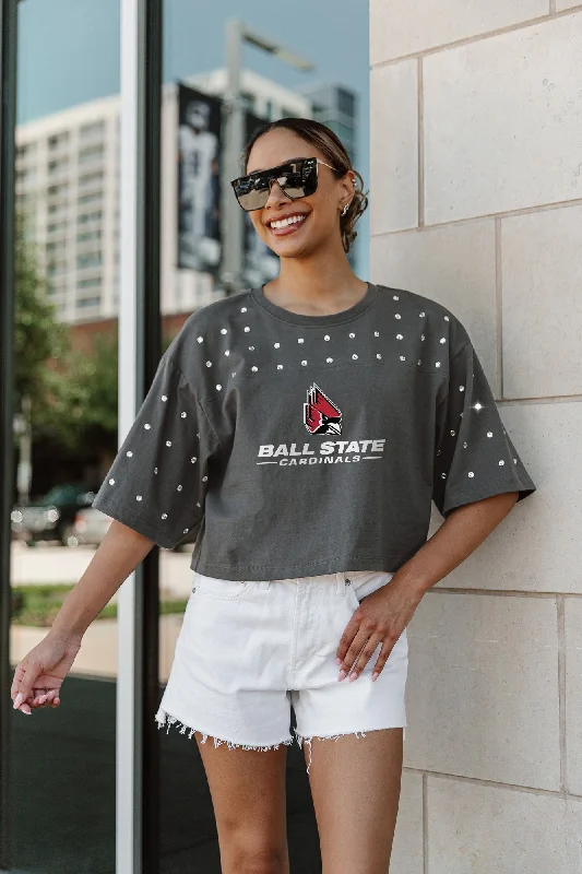 BALL STATE CARDINALS MAKING MOVES ALL-OVER RHINESTONE CROPPED TEE WITH YOKE