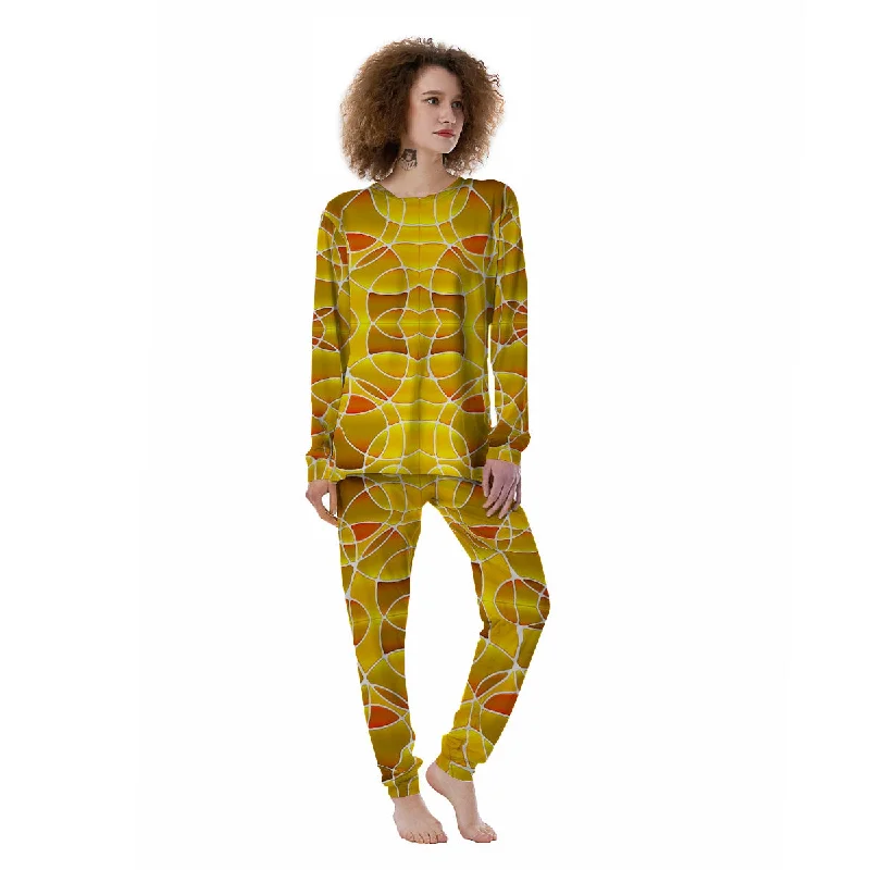 Stained Glass Mosaic Yellow Print Pattern Women's Pajamas Cute pajama sets