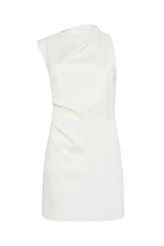 Asymmetric Tuck Mini Dress | White Affordable mini dresses