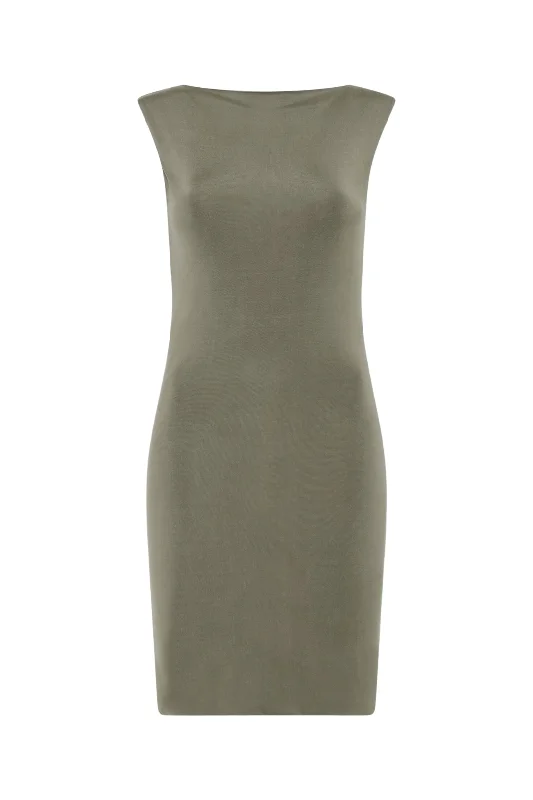 Cupro Jersey Mini Dress | Smokey Olive Boohoo mini dresses