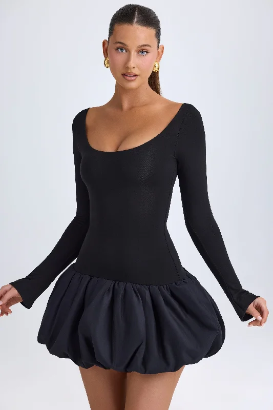 Scoop-Neck Drop-Waist Bubble Hem Mini Dress in Black H&M mini dresses