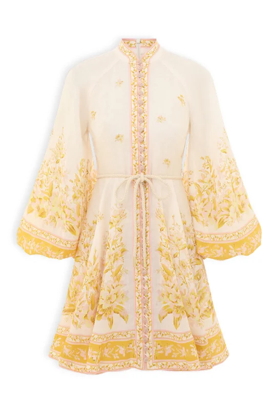 Golden Buttoned Mini Dress | Pink/Gold Floral Best mini dresses for summer vacation