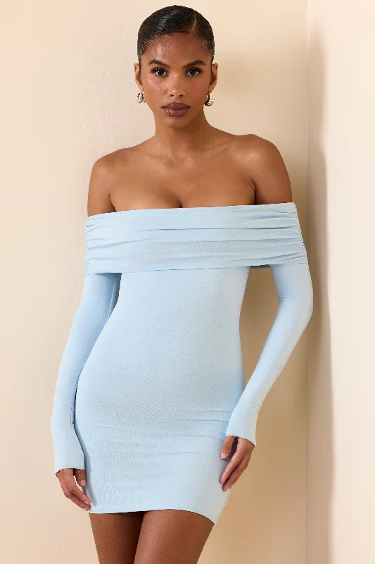 Modal Off-Shoulder Mini Dress in Ice Blue Graduation mini dresses