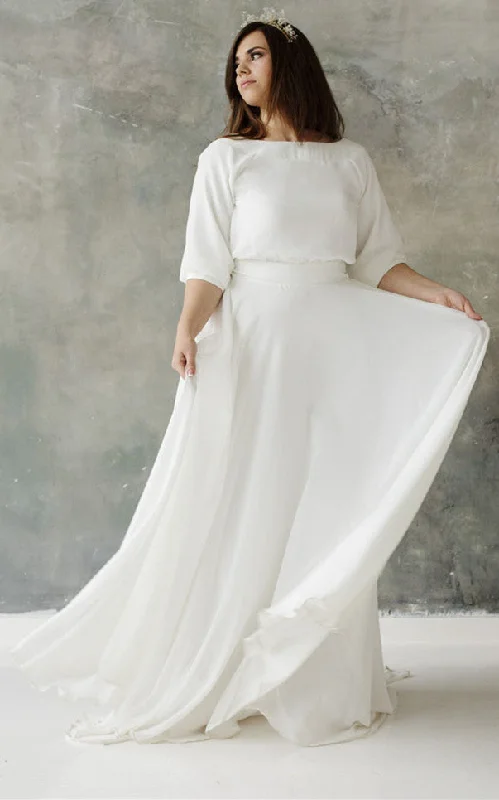 Beach Elegant Plus Size A-Line Wedding Dress Modest Simple Casual Bateau Neckline Floor Length Sweep/Brush Train Bridal Gown Modern Wedding Gown