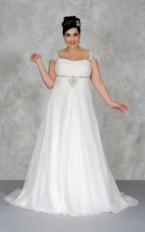 Cap-sleeve A-line Empire long plus size wedding dress With Beading And Court Train-708477 Sleeveless Bridal Gown