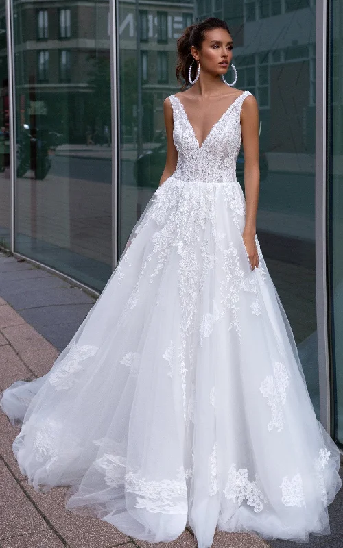 Fairy Princess Elegant Ball Gown V-neck Wedding Gown with Train-716126 Ball Gown Wedding