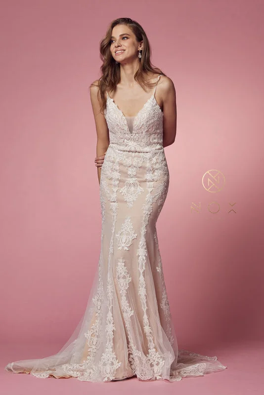 Enchanting Bridal Elegance with Nox Anabel H494: A Timeless Masterpiece White Lace Gown