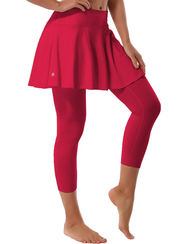 19" Capris Tennis Golf Skirted Leggings with Pockets rosecoral Striped unclassified skirts