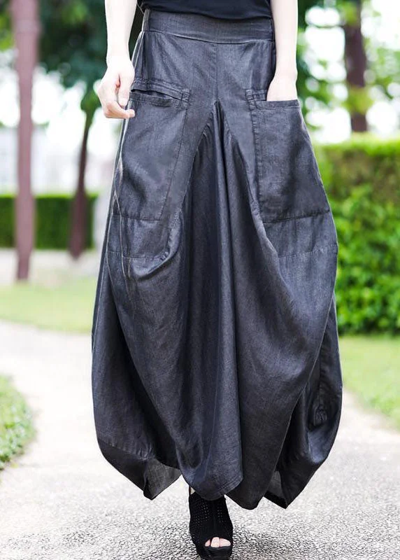 French Grey High Waist Wrinkled Asymmetrical Pockets Silk Skirts Fall Best-selling unclassified skirts