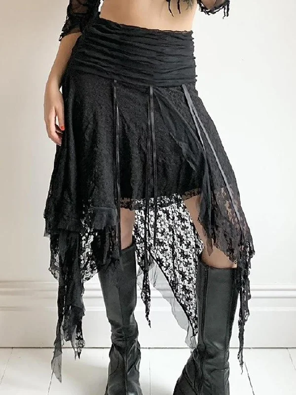 Irregular Hem Design With Wavy Edge Lace Splicing Skirts Vacation unclassified skirts