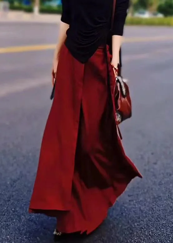 New Red Solid High Waist Silk Skirts Summer Satin unclassified skirts