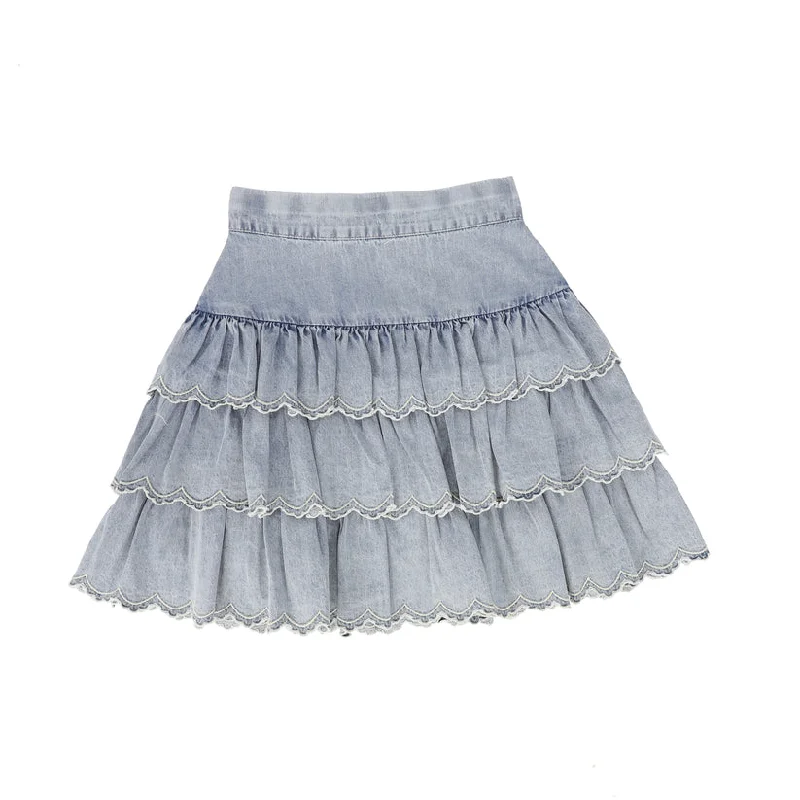 PETITE AMALIE LIGHT WASH CHAMBRAY EMBROIDERED LAYER SKIRT Wrap unclassified skirts
