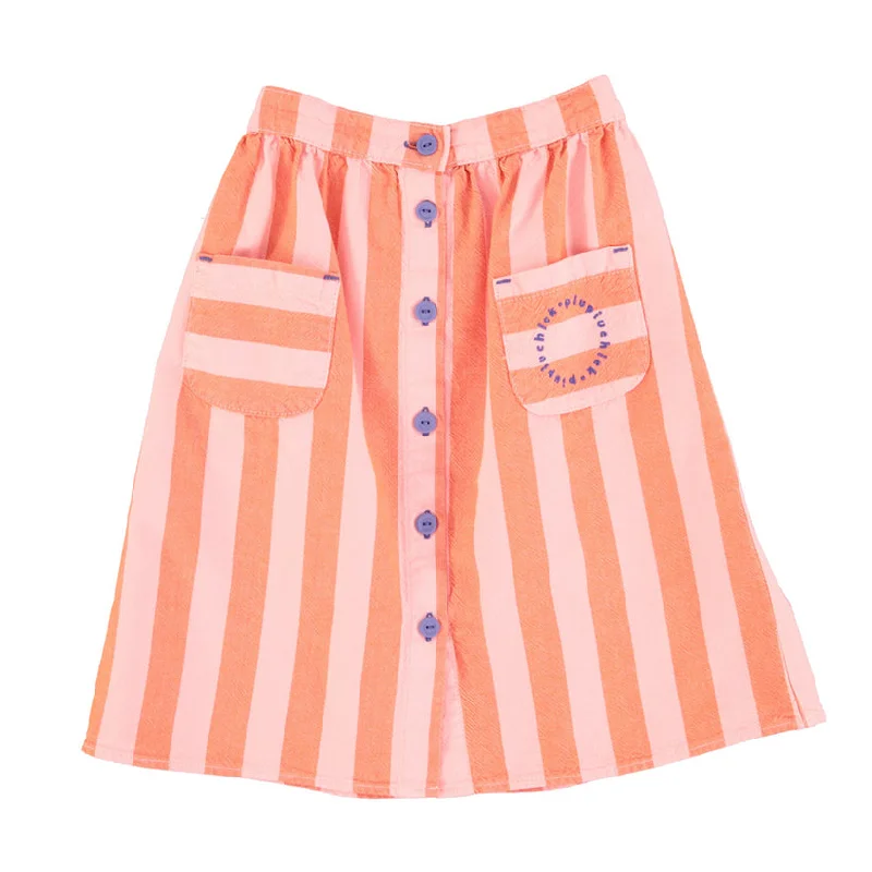 PIUPIUCHICK ORANGE AND PINK STRIPES FRONT POCKET KNEE LENGTH SKIRT Low-rise unclassified skirts