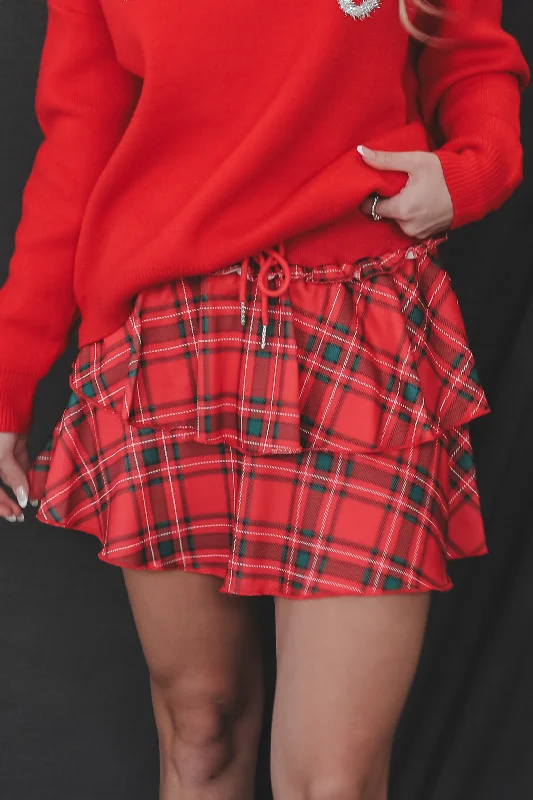 Bells Will Be Ringing Red Ruffle Plaid Skirt Gothic unclassified skirts