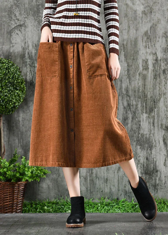 Stylish Khaki High Waist Big Pockets Corduroy A Line Skirt Winter Date night unclassified skirts