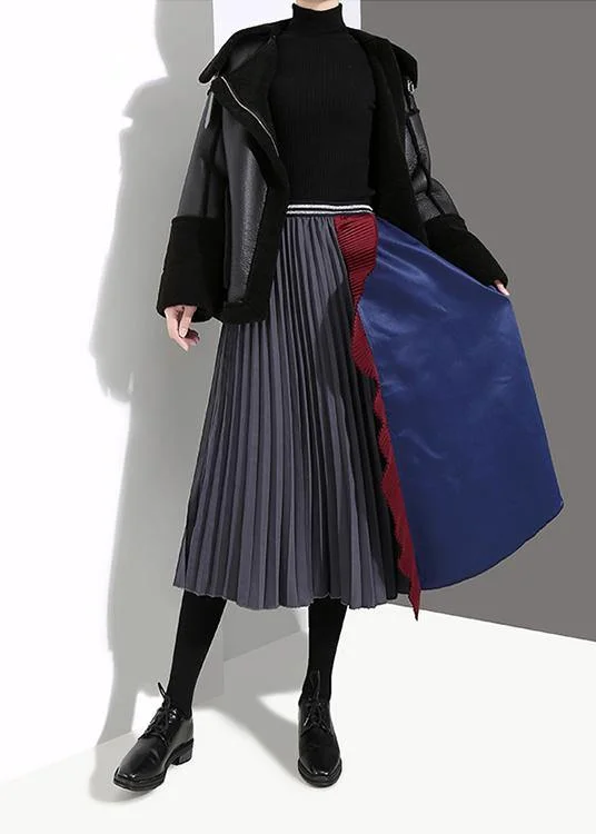 Woman Multicolor Patchwork Pleated Skirt A-Line Ruffles Patchwork High Waist Skirt Flowy unclassified skirts