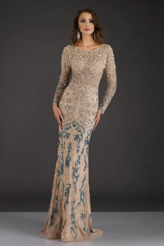 Feriani Couture - Long Sleeve Beaded Evening Gown 18007 - 1 pc Blush In Size 20 Available Elegant party dresses