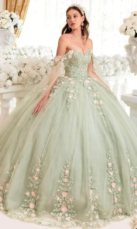 Ladivine 15716 - Sweetheart Neck Floral Detailed Ballgown Classic party dresses