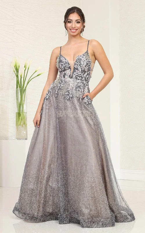 May Queen RQ8035 - Embellished Plunging V-Neck Prom Gown Wedding guest party dresses