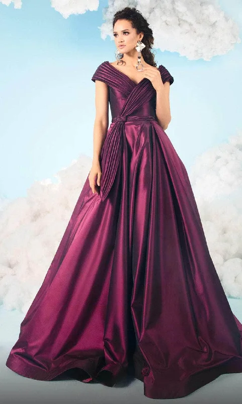 MNM COUTURE 2631 - Pleated Faux Wrap Satin Gown Holiday party dresses