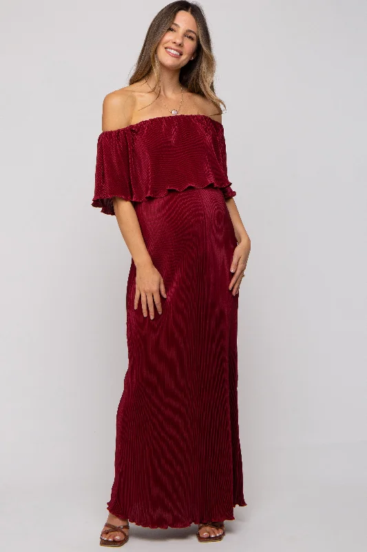 Burgundy Pleated Ruffle Off Shoulder Maternity Maxi Dress Revolve maxi dresses