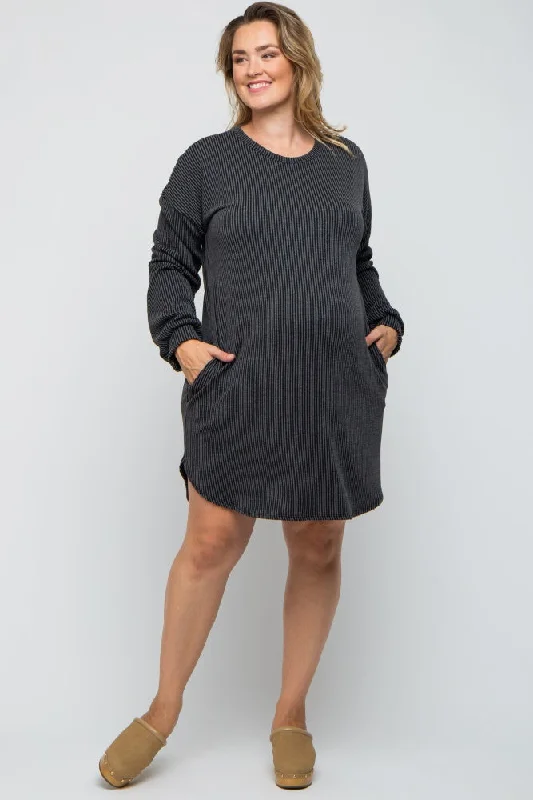 Charcoal Rib Knit Long Sleeve Maternity Plus Dress Sleeveless maxi dresses