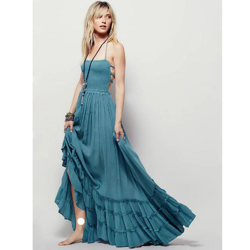 Crinkly Strapless Extratropical Maxi Dress Halter Neck Tie Beach Dress Winter maxi dresses