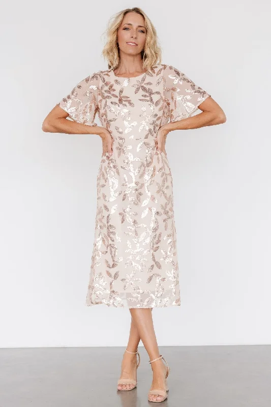 Deanna Sequin Midi Dress | Rose Gold Budget-friendly midi dresses