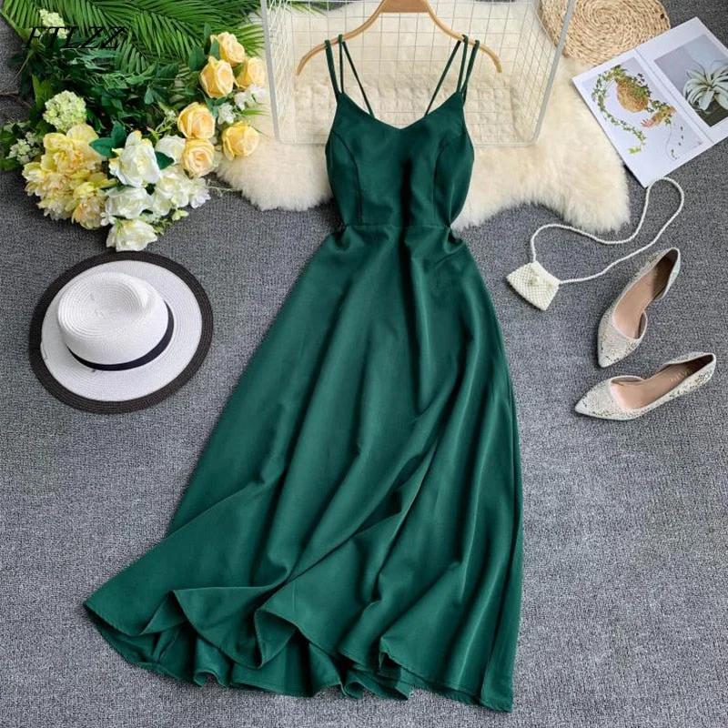 Fitaylor Sexy Spaghetti Strap Long Dress Women Elegant Backless Dresse Holiday maxi dresses