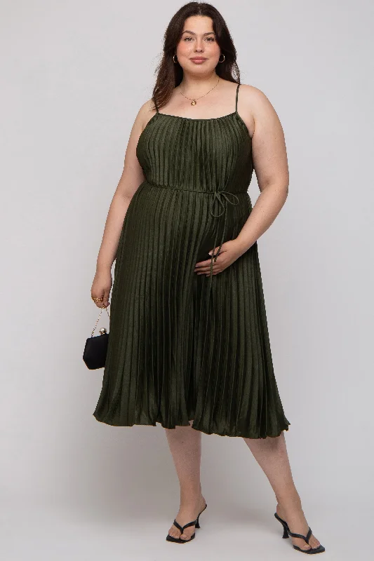 Forest Green Pleated Sleeveless Waist Tie Maternity Plus Maxi Dress Anniversary maxi dresses