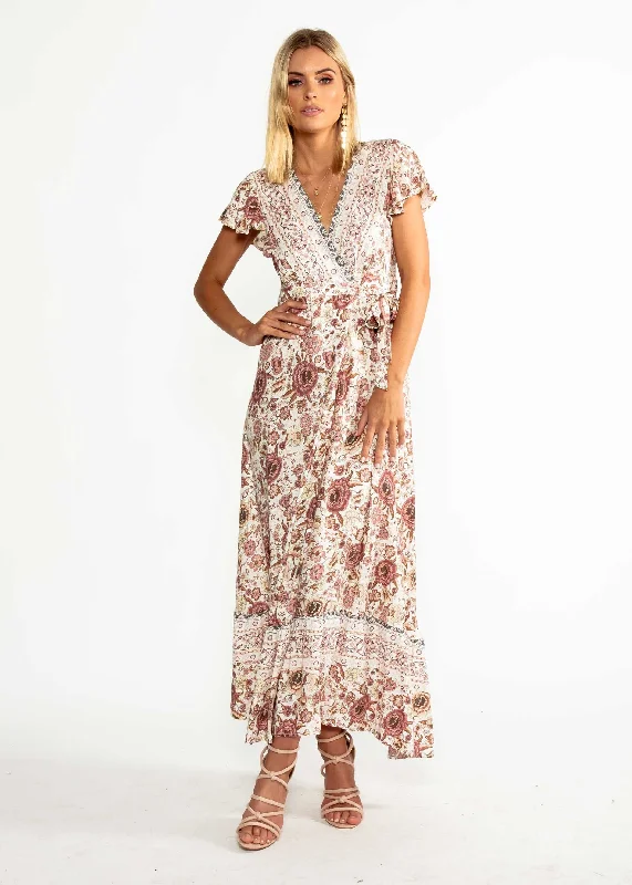 Mackenzie Wrap Maxi Dress - Vintage Rose Smocked maxi dresses