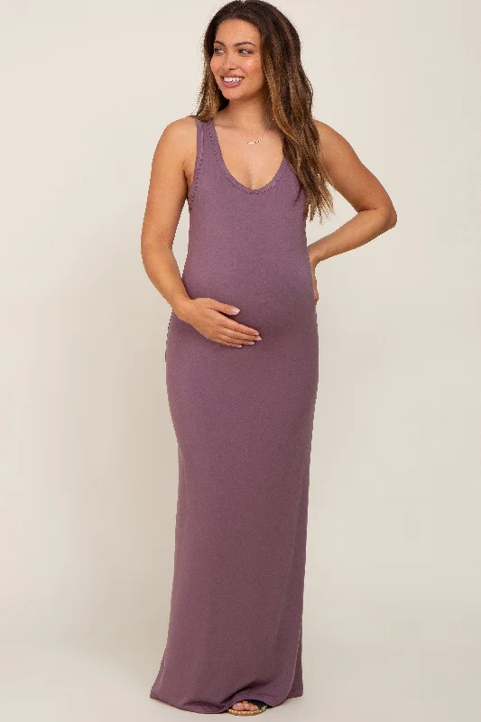 Mauve Basic Sleeveless Maternity Maxi Dress Budget-friendly maxi dresses