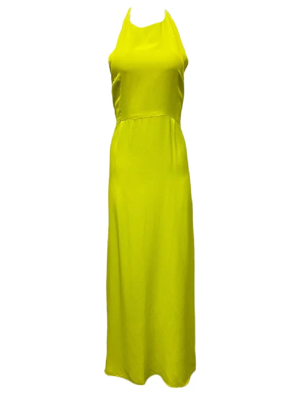 OLCAY GULSEN Women's Lime Halter Maxi Dress 1041 Sz S $395 NEW Lace maxi dresses