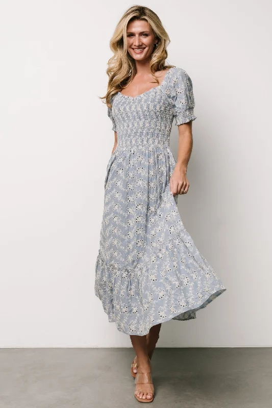 Piper Eyelet Midi Dress | Blue + Ivory Best midi dresses for tall women