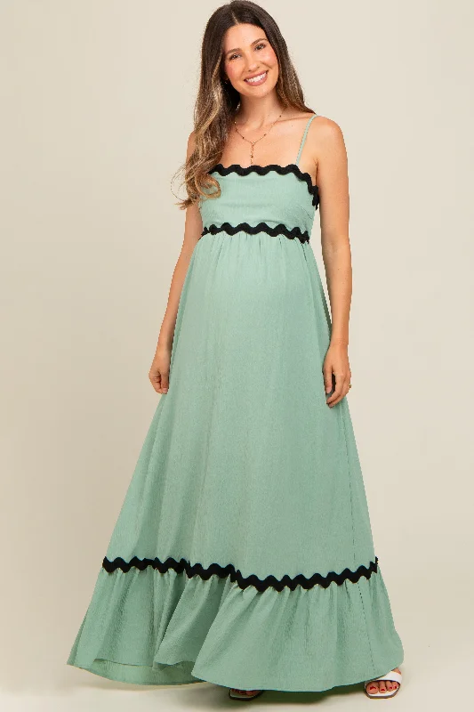 Sage Sleeveless ZigZag Accent Maternity Maxi Dress High-end maxi dresses