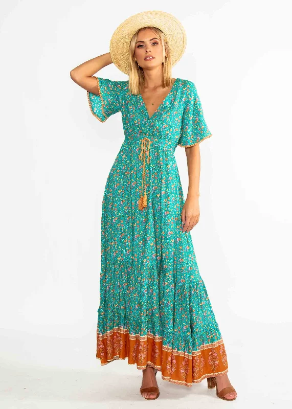 Serenity Maxi Dress - Turquoise Floral Stretchy maxi dresses