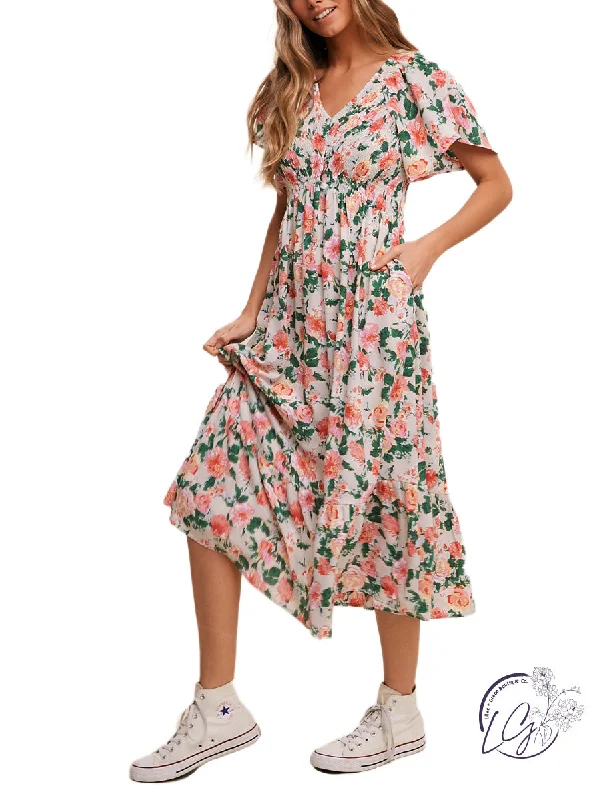 Garden Of Flowers Midi Dress Glamorous midi dresses